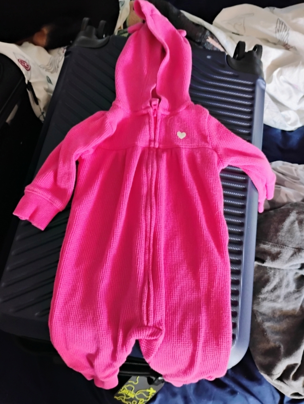 Carter's Hot Pink Hooded One-Piece Footie with Heart